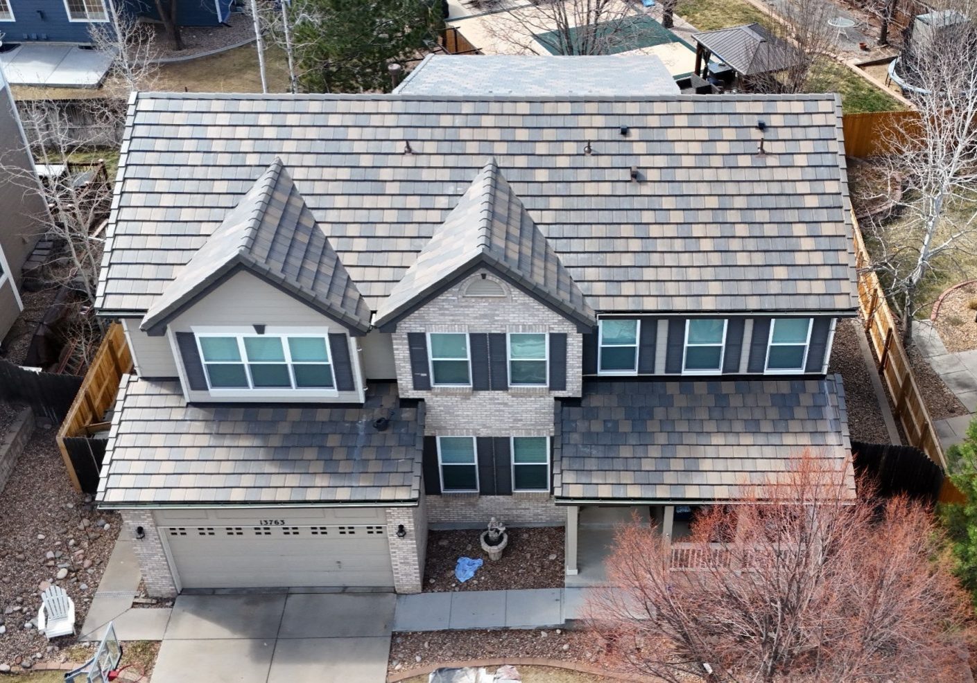 Boral Saxony Slate impact-resistant concrete tile roof in Teton on a home in Thornton, Colorado